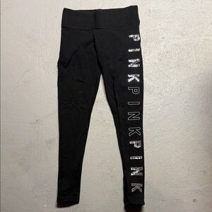 PINK Victoria's Secret Black Leggings with Silver Logo